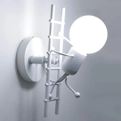 White ladder-shaped wall sconce with a spherical bulb featuring decorbites creative led wall design for bedroom decor