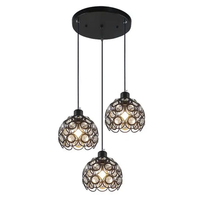 Modern black iron pendant lamp with three crystal-encrusted spherical shades for dining room decorbites crystal triple