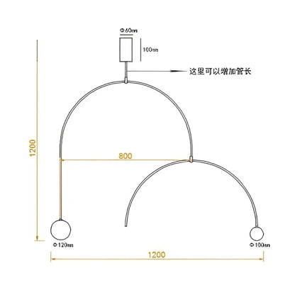 Minimalist decorbites iron line chandelier in black metal with three adjustable curved arms and circular weights for living room decor