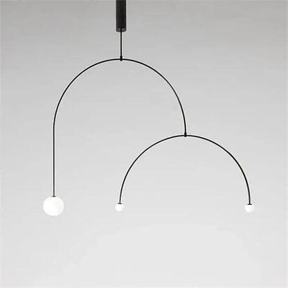 Modern black iron line chandelier featuring decorbites iron line pendant light with frosted glass globe bulbs for living room decor