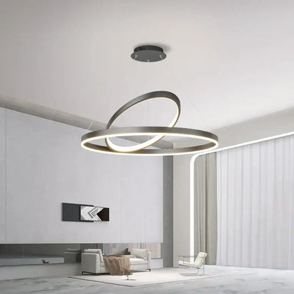 Modern black irregular ceiling chandelier with two interlocking rings and integrated led lighting for decorbites irregular ceiling decor