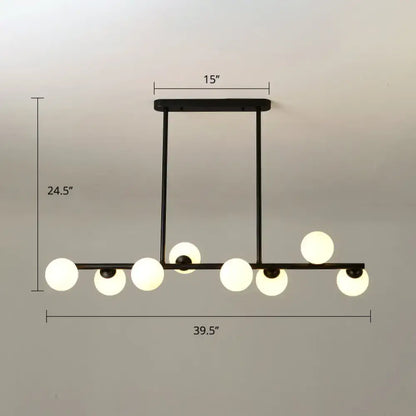 Black metal DecorBites Modo Island ceiling light with seven frosted glass globes for elegant dining room lighting