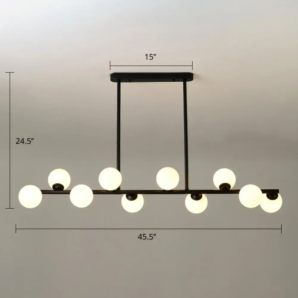 Modern black metal chandelier modo island ceiling light with eight frosted glass globe bulbs for dining room