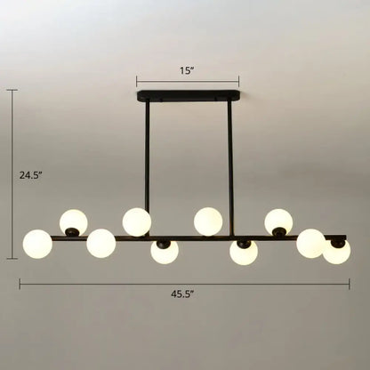 Modern black metal chandelier modo island ceiling light with eight frosted glass globe bulbs for dining room