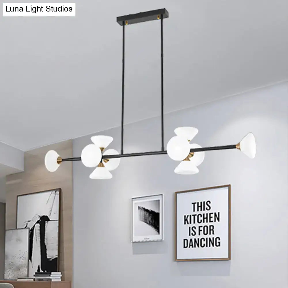 DecorBites™ modern black metal island pendant ceiling light with white glass globe shades and gold accents