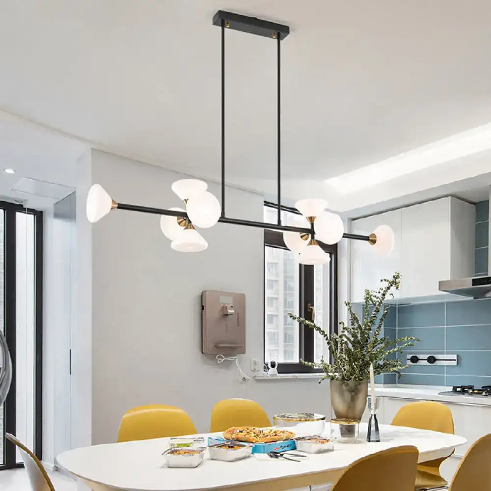 DecorBites contemporary black metal ceiling light with frosted white glass globes modern island pendant fixture
