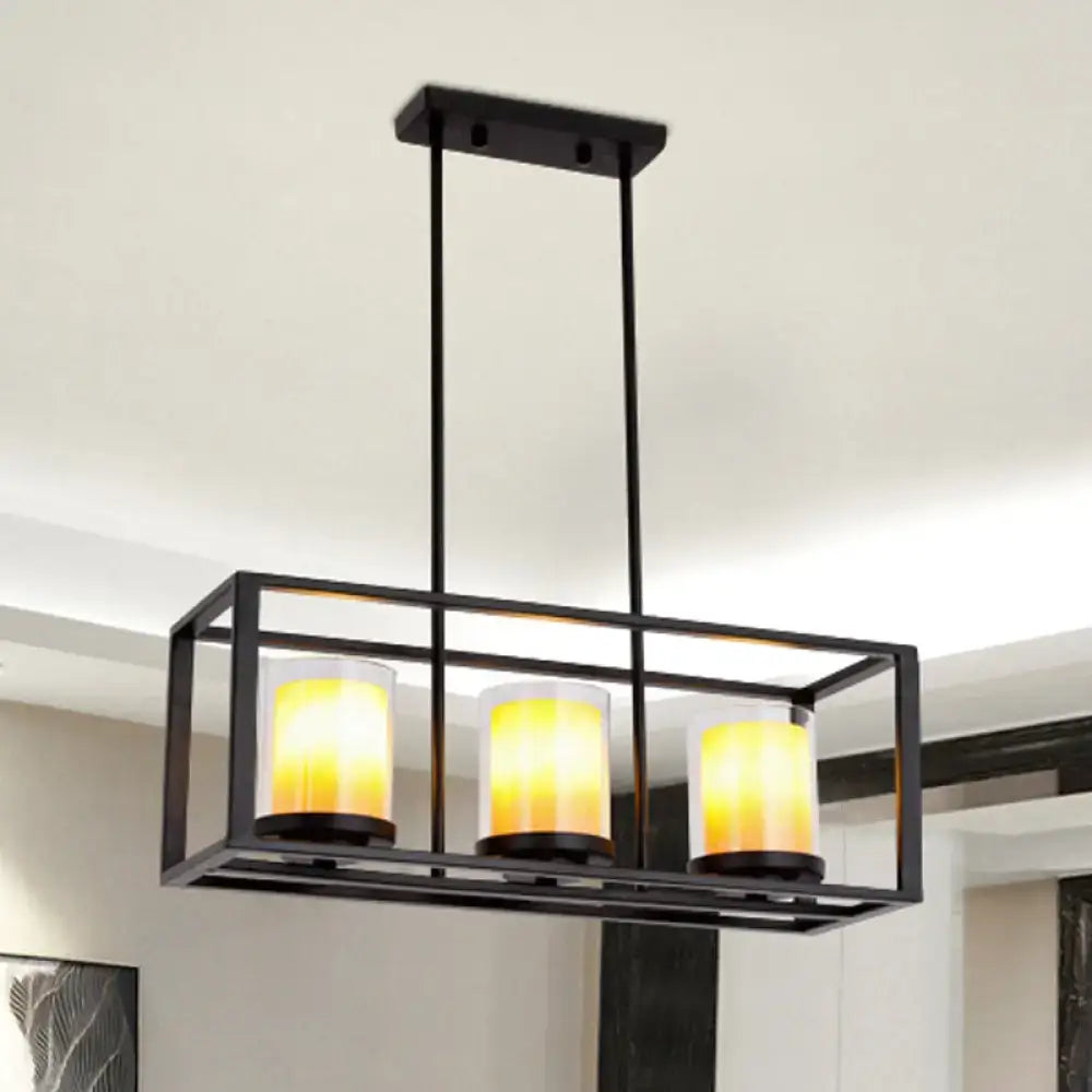 Decorbites modern black metal island pendant with three warm yellow glass candle-style led incandescent bulbs