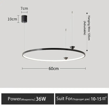 Modern black italian style led pendant light with sleek circular design and adjustable hanging wire for living room