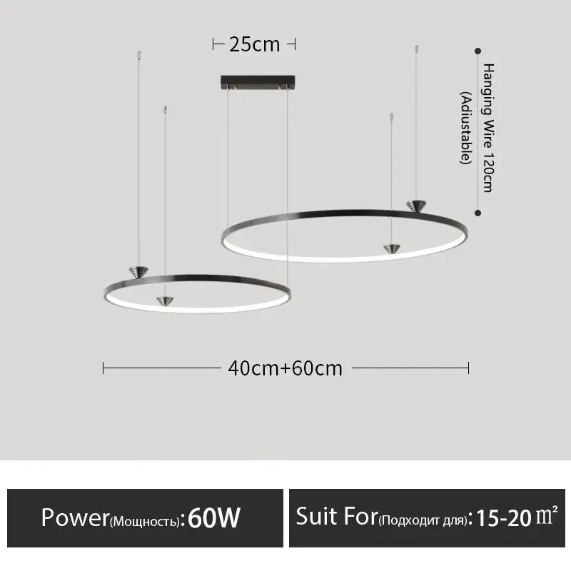 Modern black italian style led pendant light with adjustable hanging wire in circular design for living room use