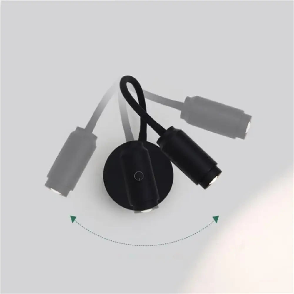 Modern black knob switch led gooseneck reading lamp with three flexible arms and cylindrical heads wall-mounted spotlight