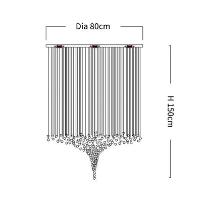 Modern black leaf crystal led chandelier staircase pendant light with 80cm diameter and cascading decorbites crystal strands
