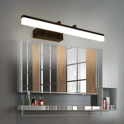 Modern black led bar light with sleek rectangular frame and warm white illumination for minimalist living room walls