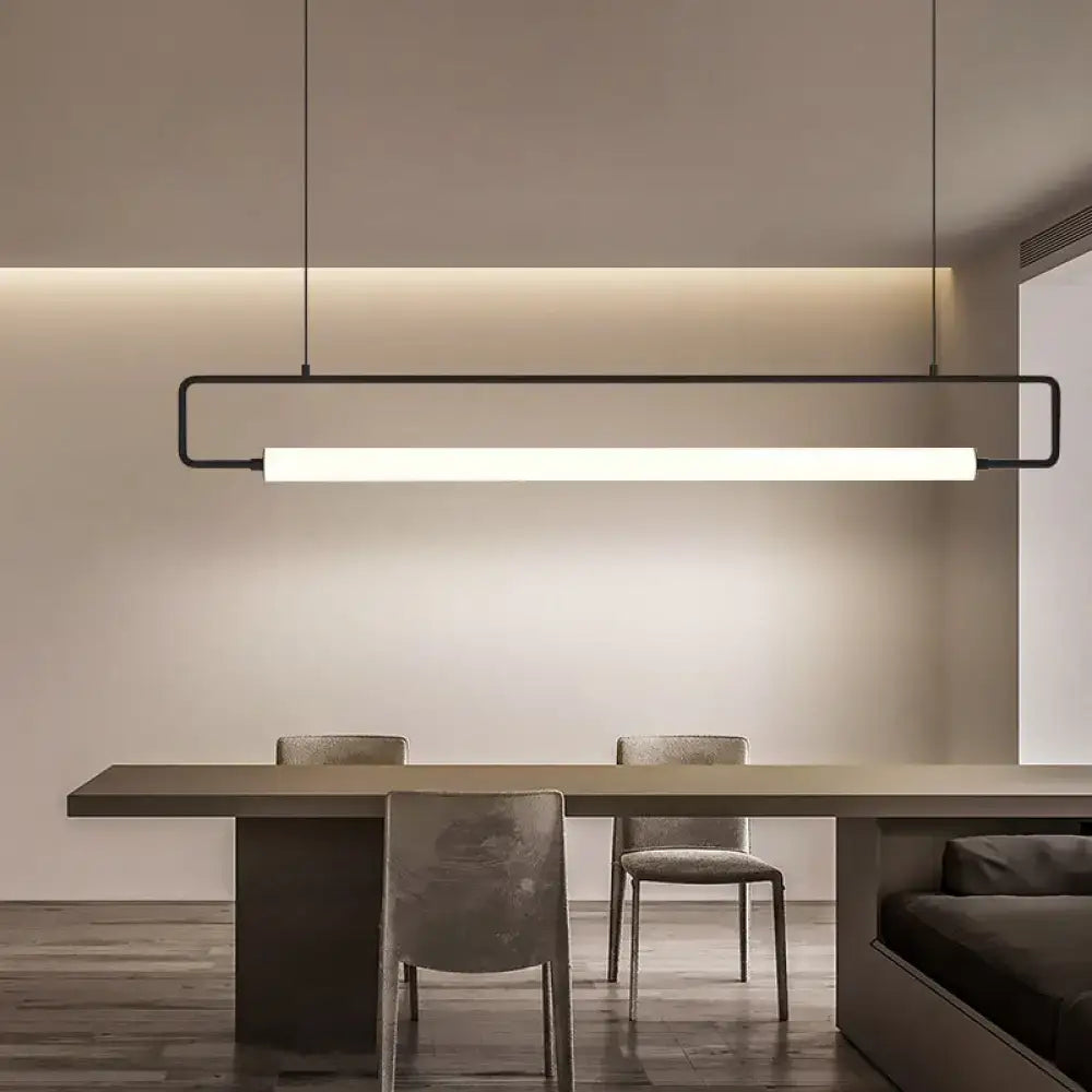 Modern black rectangular pendant led ceiling light with minimalist design for dining table island lighting