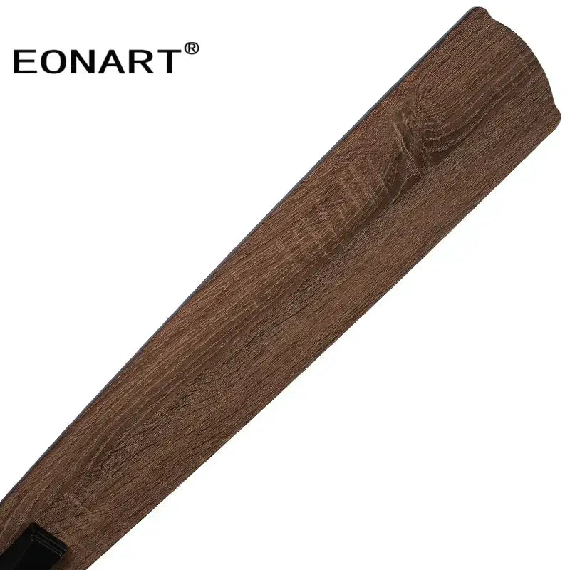 Eonart dark brown wood-grain textured door threshold strip paired with modern indoor ceiling fan with wood blades