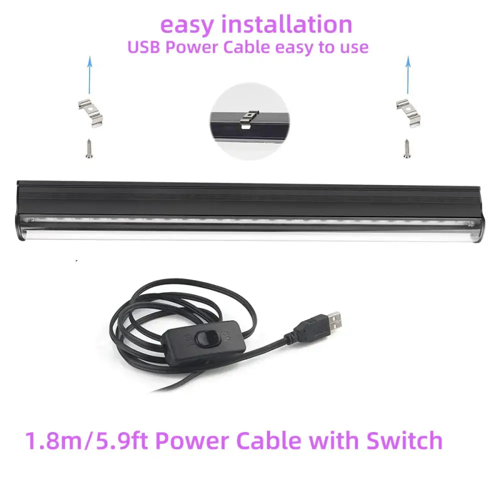 Modern black led black light bar with sleek elongated design and transparent cover for halloween party decor