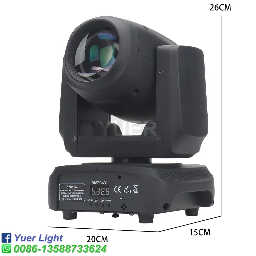 Modern black led moving head light with sleek angular design and reflective lens for mini beam rgbw party room use
