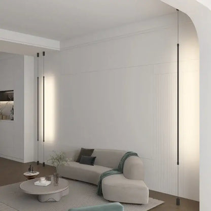 Modern black led pendant light with sleek vertical rods and warm illumination for dining room decorbites black modern design