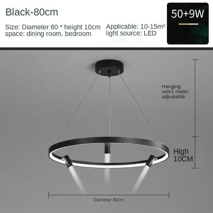 Modern black led ring chandelier pendant light with sleek circular design and adjustable hanging wire for kitchen use