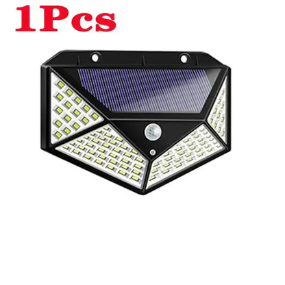 Modern black led solar wall light with triangular design multiple bright white leds and integrated purple solar panel