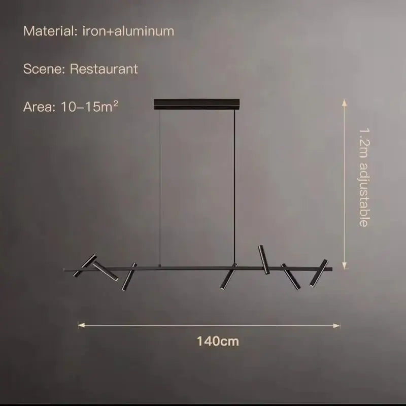 Modern black led spot chandelier hanging lamp with sleek iron and aluminum design and adjustable height for restaurant spaces