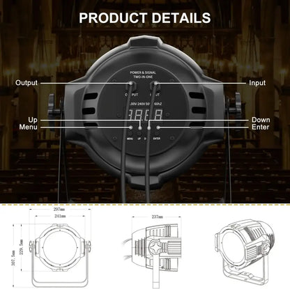 Modern black led stage light with matte finish digital display and labeled controls for decorbites big dipper party lighting