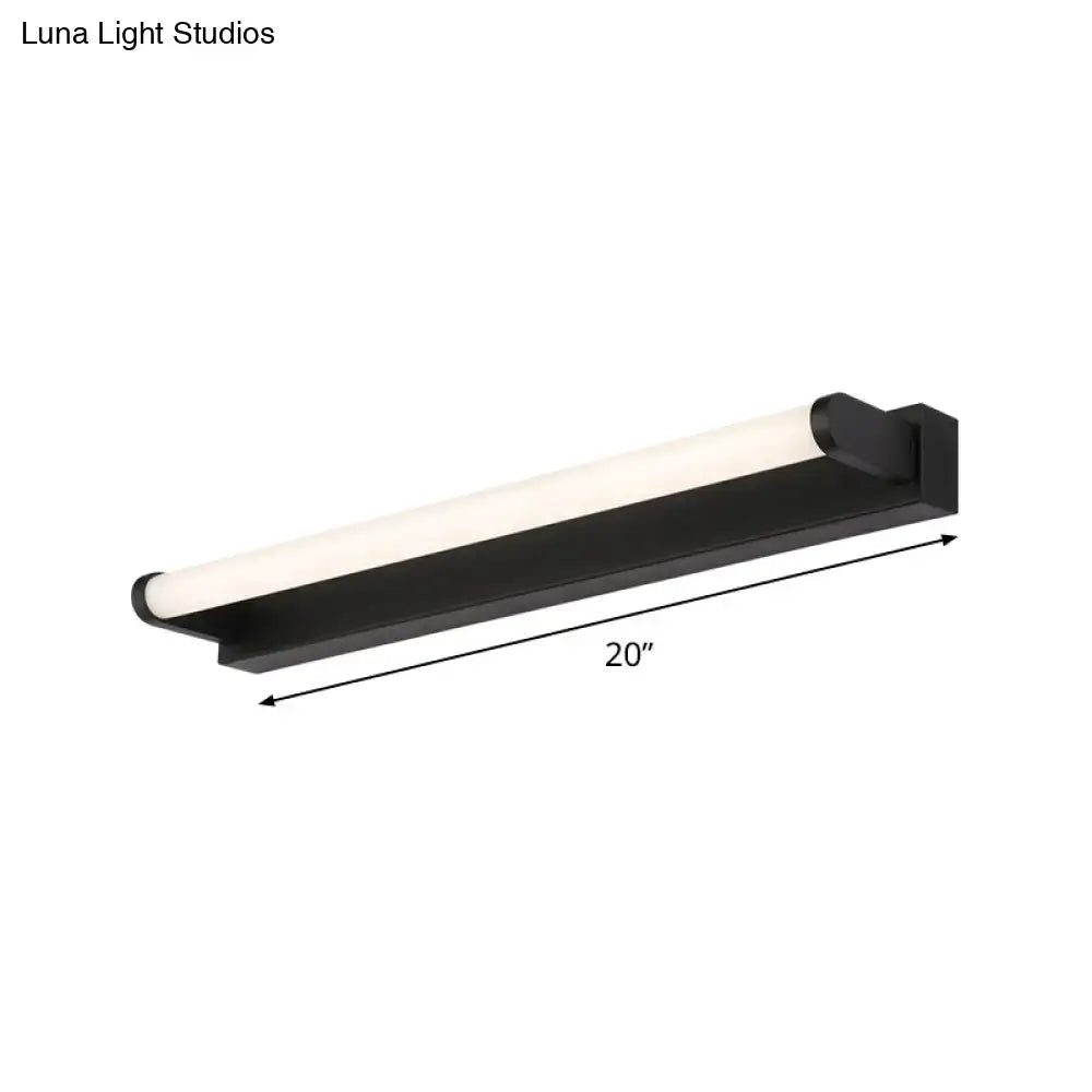 Modern black led vanity sconce wall light with 20-inch tubular acrylic design and frosted glass diffuser for bathroom use