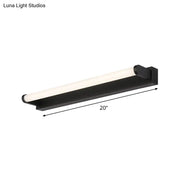 Modern black led vanity sconce wall light with 20-inch tubular acrylic design and frosted glass diffuser for bathroom use
