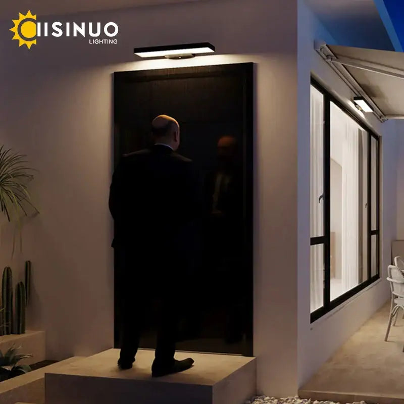 Black rectangular wall-mounted led wall light with sleek modern design featuring dusk dawn motion sensor for outdoor use