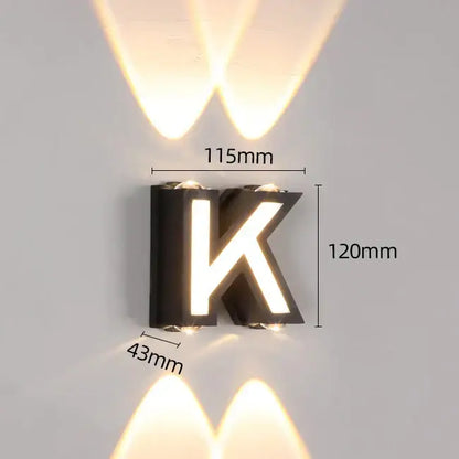 Modern black letter k led wall lamp with illuminated edges decorbites ip65 led wall sconce garden waterproof design