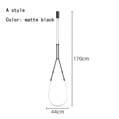 Matte black a-style pendant lamp with sleek elongated design 170cm length for modern black line chandelier decorbites leda black