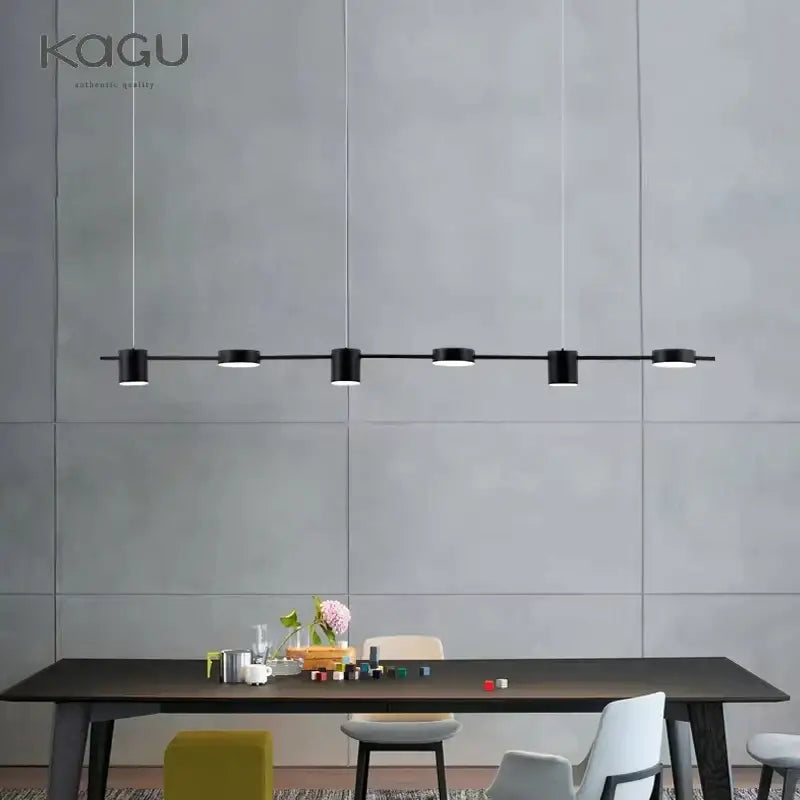 Modern black linear dimmable led ceiling chandelier with five cylindrical fixtures ideal for dining room decorbites dimmable led