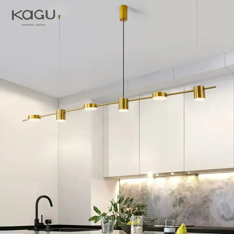 Gold-finished modern black linear dimmable led ceiling chandelier with cylindrical fixtures for dining room decorbites dimmable led