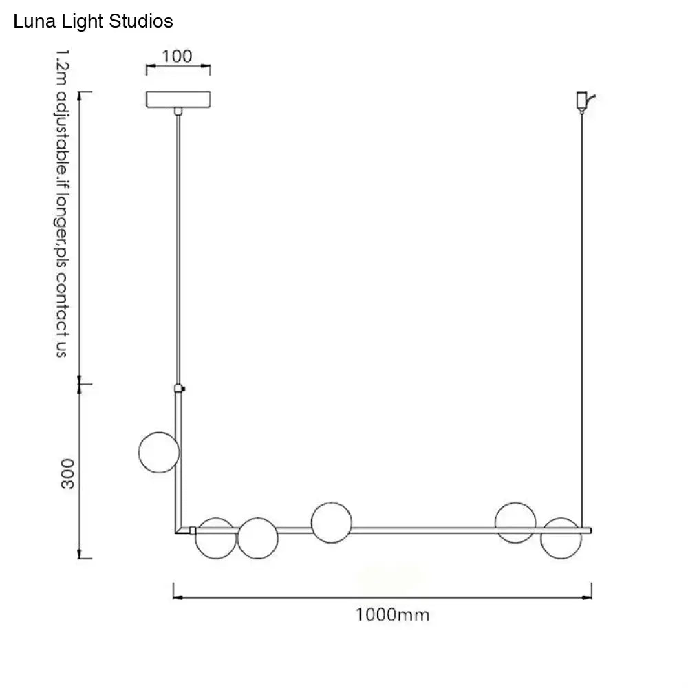 Modern black linear island pendant with sleek metallic frame and evenly spaced glass shade for dining room lighting
