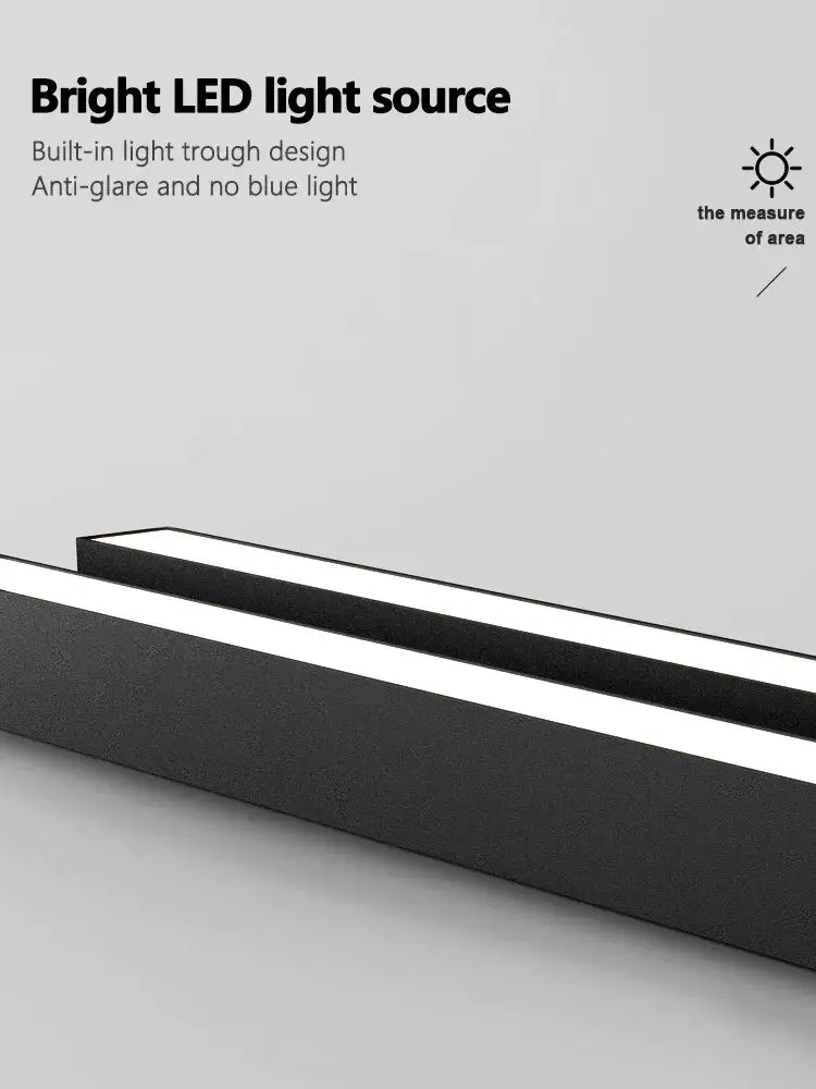 Modern black linear nordic ceiling lamp with sleek rectangular led strip light and bright white illumination for living room