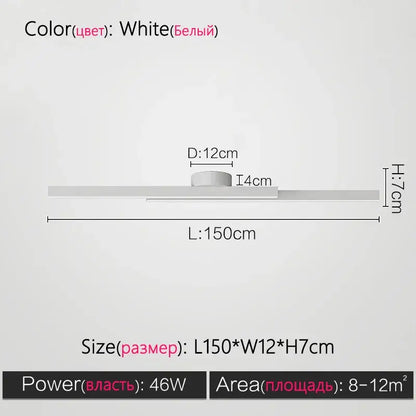 White led light fixture with sleek modern design measuring 150cm used as modern nordic ceiling lamp for living room