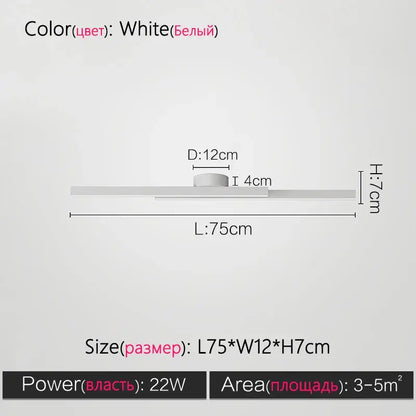 Modern black linear nordic ceiling lamp with white led ceiling light fixture measuring 75cm by 12cm by 7cm