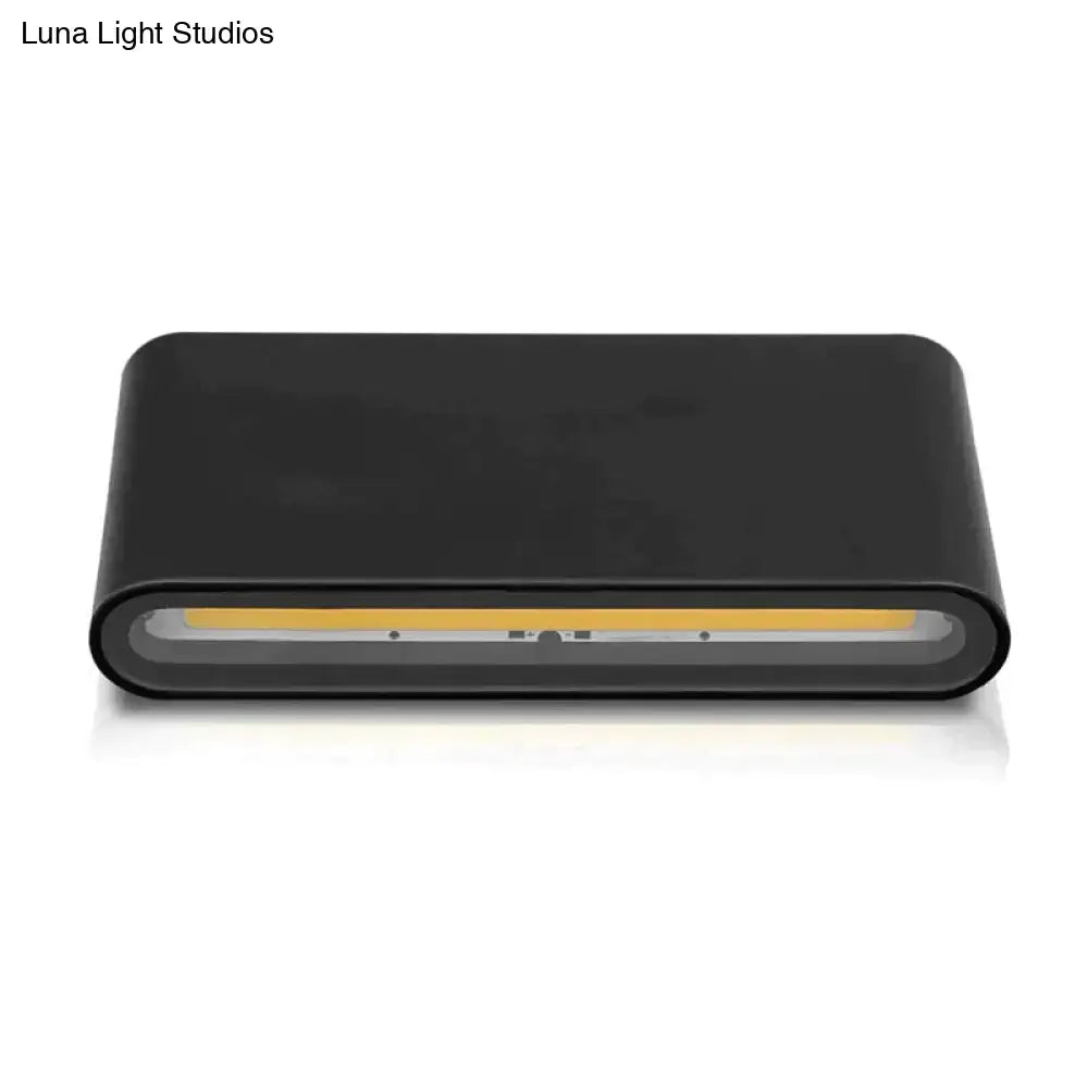 Black rectangular luna outdoor wall light with sleek modern design and integrated warm yellow led strip for outdoor use