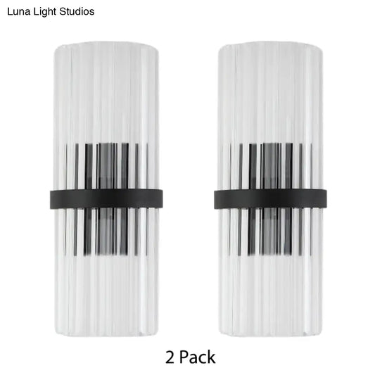 Modern black metal and crystal pipe wall sconce with clear glass and black bands for dining room e12 e14 bulb base