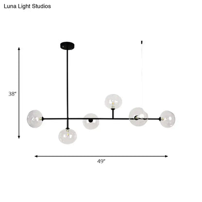 DecorBites™ modern black metal chandelier with six clear glass globe bulbs and bulb base for stylish restaurant ambiance