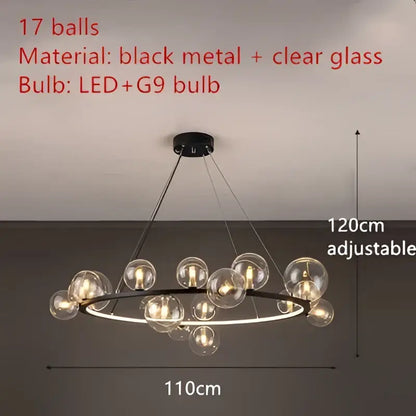 Modern black metal clear glass led chandelier with 17 globe bulbs for dining room lighting decorbites clear glass design