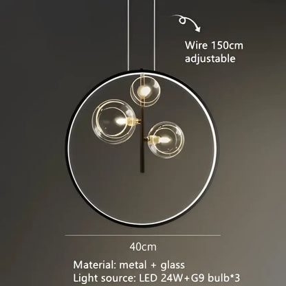 Modern black metal clear glass led chandelier with three bulbs in a circular frame for dining room decorbites clear glass