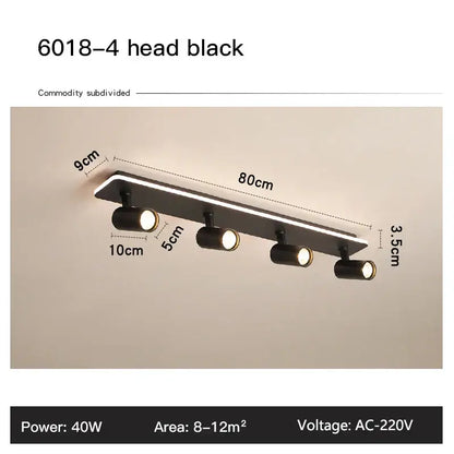 Black 6018-4 head track lighting fixture with four adjustable led spotlights in metal ceiling light for living room decorbites led ceiling