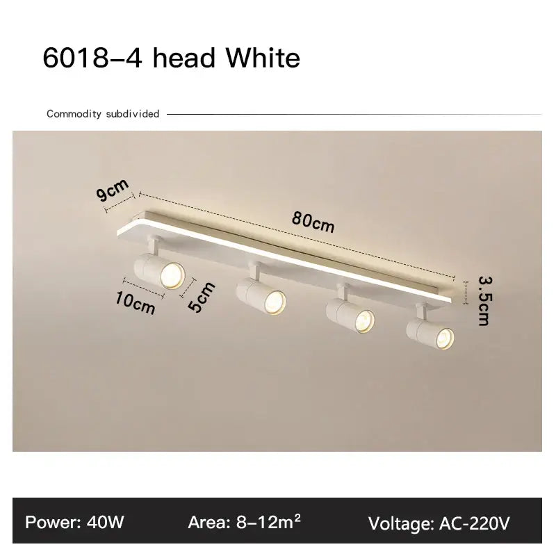 White 80cm led ceiling light with four adjustable spotlights in modern black metal decorbites led ceiling lamp style