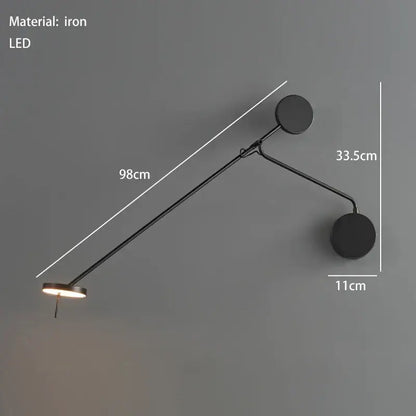Black metal wall-mounted lamp with adjustable arm and two circular ends for modern decorbites black metal lighting