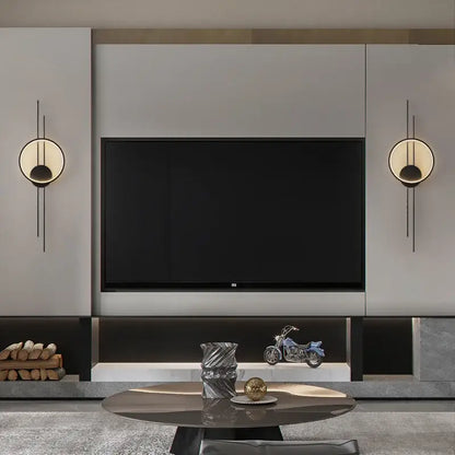 A sleek modern black flat-screen television with minimalist design complements modern black metal led wall lights decorbites led wall lighting