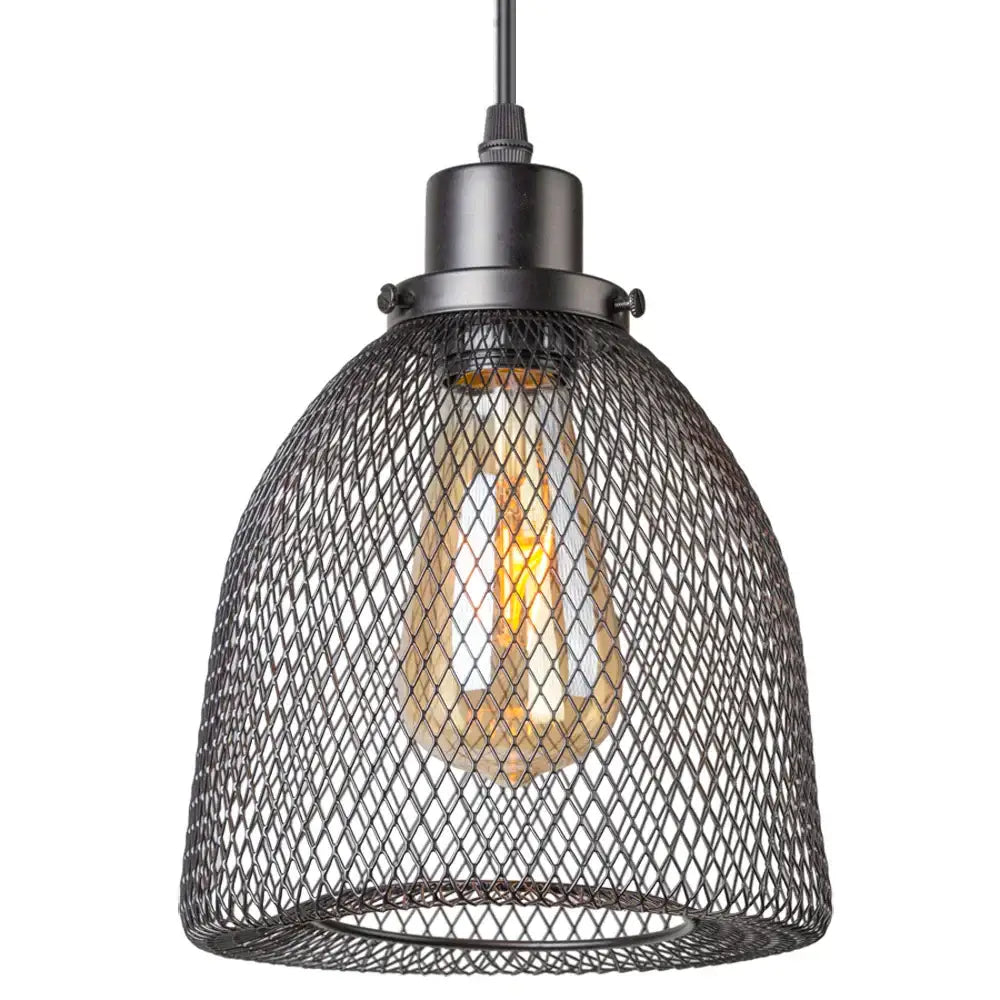 Modern black metal mesh pendant light chandelier with exposed filament bulb for dining room use pendant light