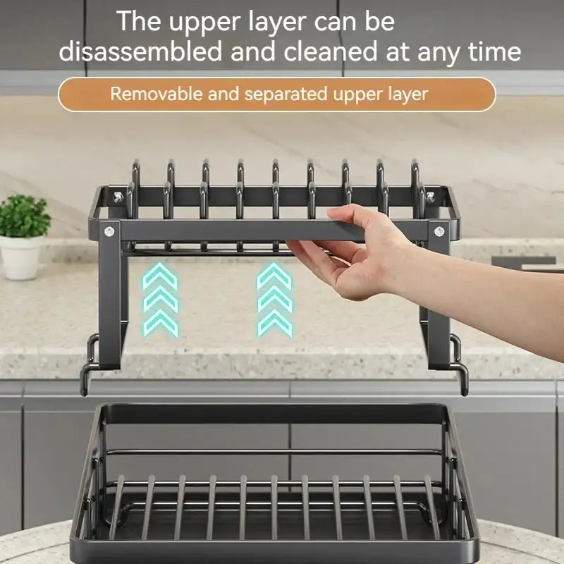 Modern black metal kitchen counter organizer rack with removable upper layer for easy cleaning by decorbites kitchen counter