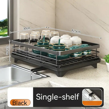 Modern black metal single-shelf dish drying rack with sturdy construction for decorbites kitchen dish organization