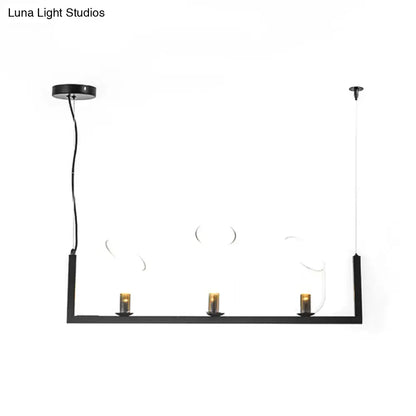 Decorbites modern black metallic linear chandelier pendant light with three candle-style led bulbs and clear glass accents