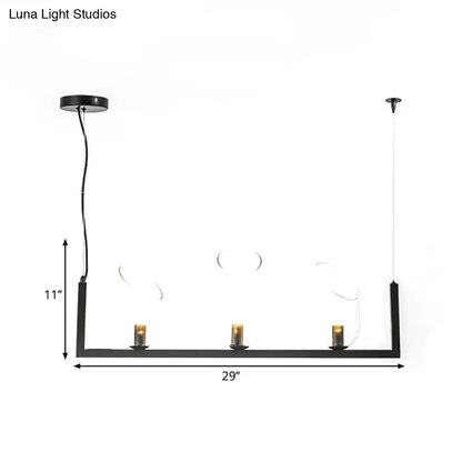 Decorbites modern black metallic linear chandelier pendant light with three candle-style led bulbs and clear glass accents